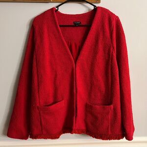 EUC Talbots Woman Petites Bouclé Knit Cardigan Jacket 1X Petite Red (W20)